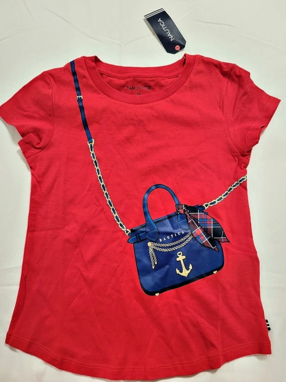 Nautica Purse Graphic T-Shirt Short Sleeve Red & Blue